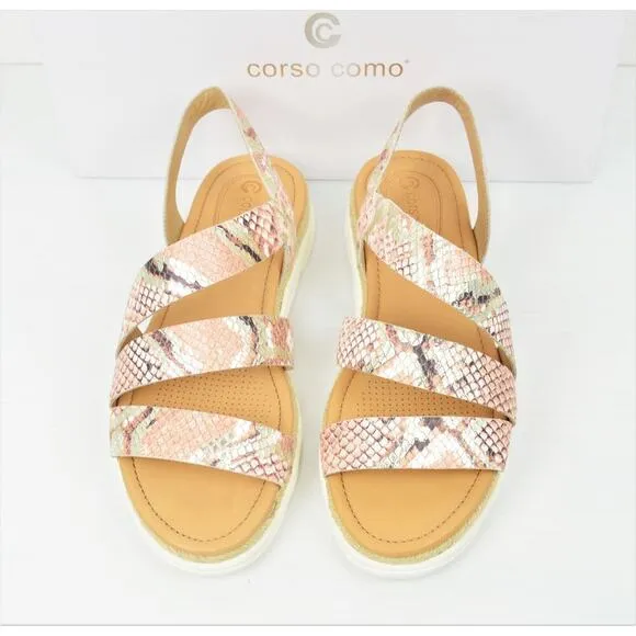 New! Corso Como Women's Snakeskin Embossed Leather Espadrille Sandals