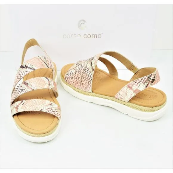 New! Corso Como Women's Snakeskin Embossed Leather Espadrille Sandals