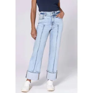 NEW DEAR JOHN DENIM holly high rise cuffed hem straight jean in lake shore