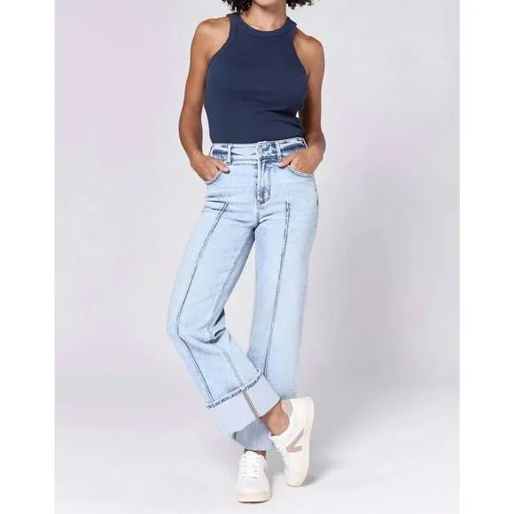 NEW DEAR JOHN DENIM holly high rise cuffed hem straight jean in lake shore