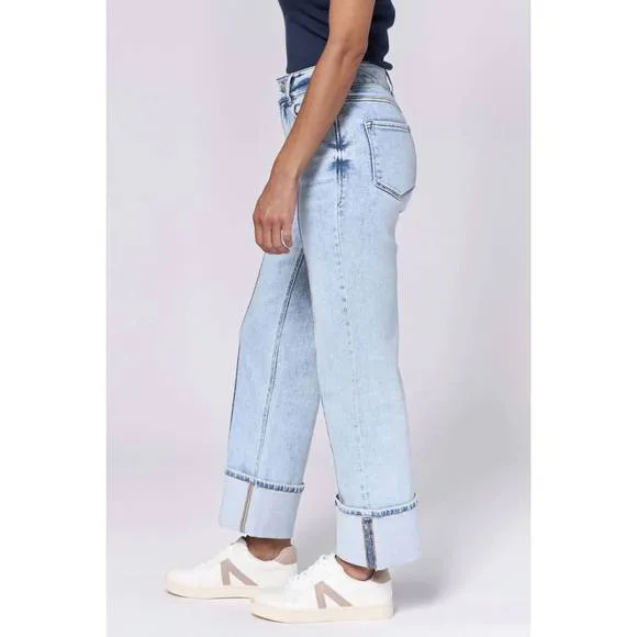 NEW DEAR JOHN DENIM holly high rise cuffed hem straight jean in lake shore