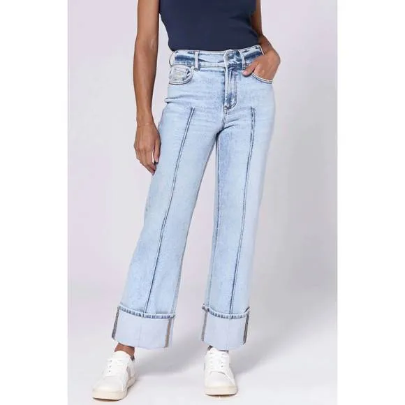 NEW DEAR JOHN DENIM holly high rise cuffed hem straight jean in lake shore
