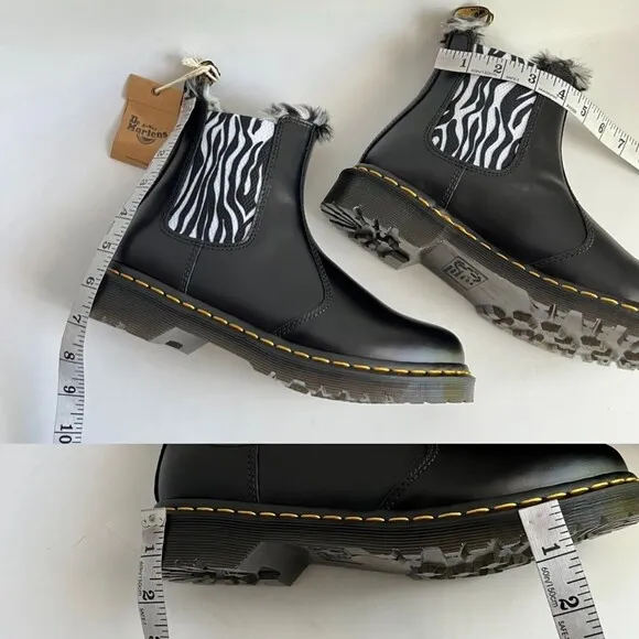 New Dr. Martens Bootie 8M Black Leonore Faux Fur Lined Chelsea Boots