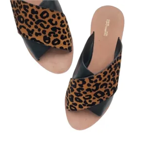 New DVF Bailie Suede Leather Leopard Sandal Brown Black Sz 6.5