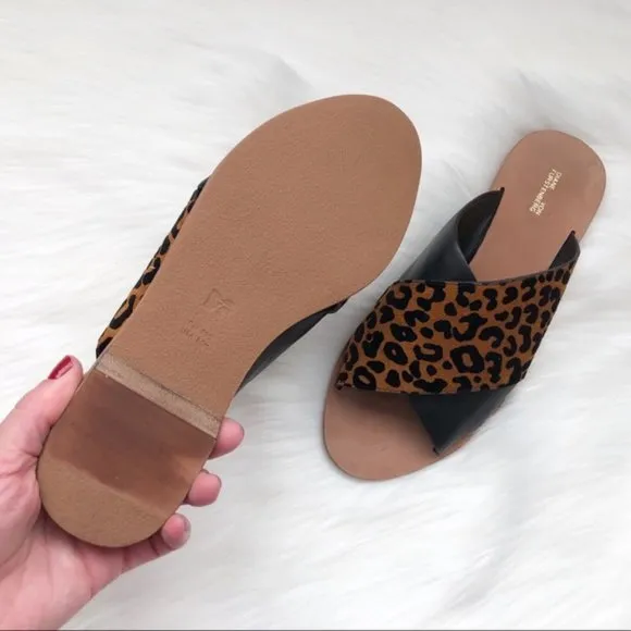 New DVF Bailie Suede Leather Leopard Sandal Brown Black Sz 6.5