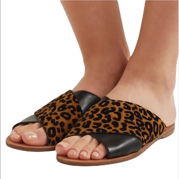 New DVF Bailie Suede Leather Leopard Sandal Brown Black Sz 6.5