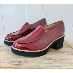 New Eileen Fisher Harria Platform Loafer 7.5M Burgundy Red Glossy Patent Leather
