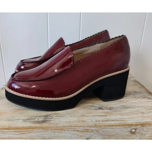 New Eileen Fisher Harria Platform Loafer 7.5M Burgundy Red Glossy Patent Leather