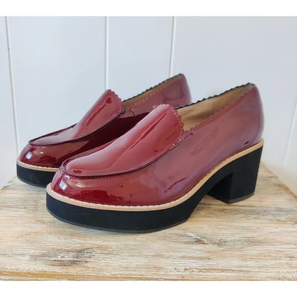 New Eileen Fisher Harria Platform Loafer 7.5M Burgundy Red Glossy Patent Leather