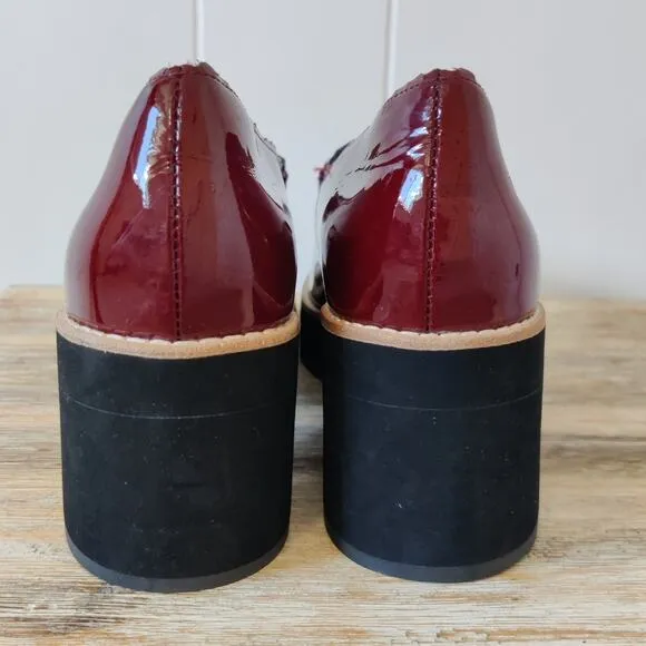 New Eileen Fisher Harria Platform Loafer 7.5M Burgundy Red Glossy Patent Leather