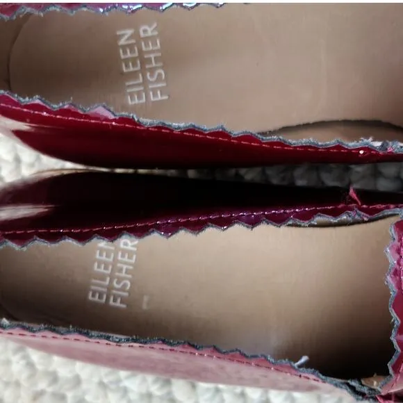 New Eileen Fisher Harria Platform Loafer 7.5M Burgundy Red Glossy Patent Leather