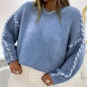 New Fashion Color-Block Knit Pullover Sweater For Women