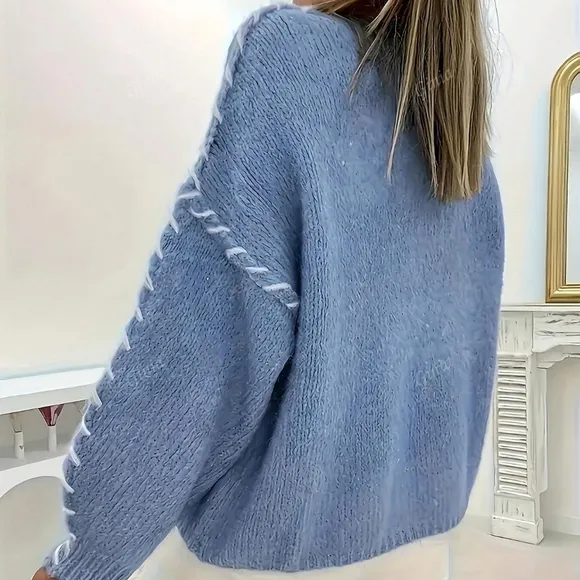New Fashion Color-Block Knit Pullover Sweater For Women