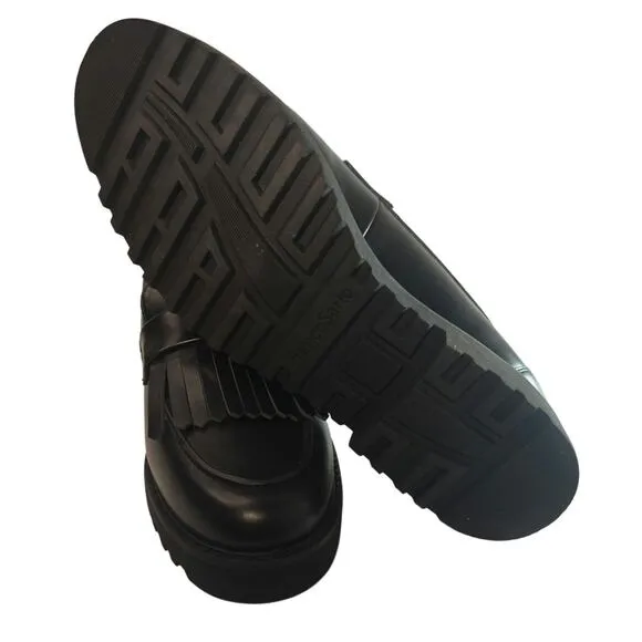 New faux leather Black tassel loafers sz 11
