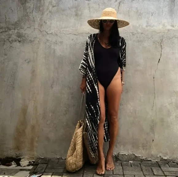 New Flowy Boho Tie Dye Kimono Duster Long Black White