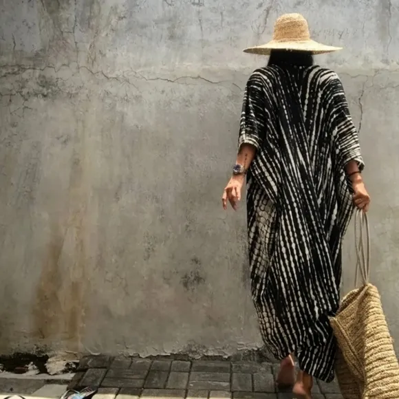 New Flowy Boho Tie Dye Kimono Duster Long Black White