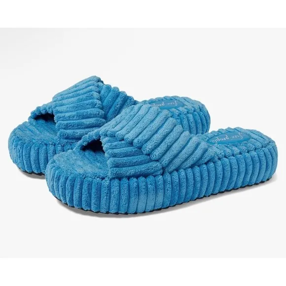 NEW FREE PEOPLE TEO DAYS IN IBIZA TERRY SLIDES ~ cerulean blue Size 11