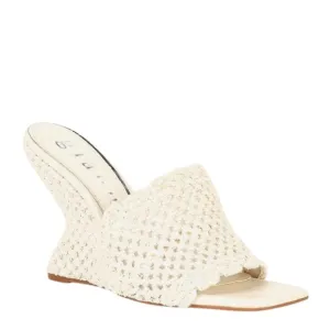 NEW Gianni Bini Regina Crochet Square Toe Wedge Slides in Natural