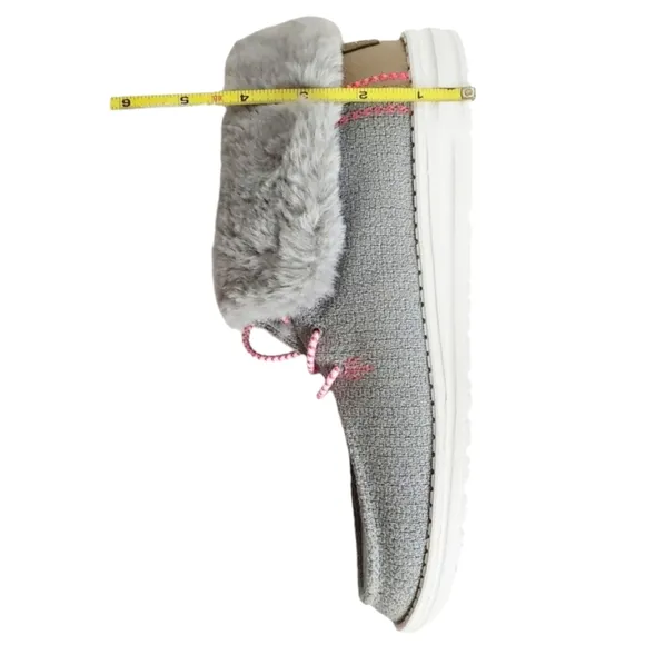 New Hey Dude Britt youth girls boho fold slip on shoes boots grey pink faux fur