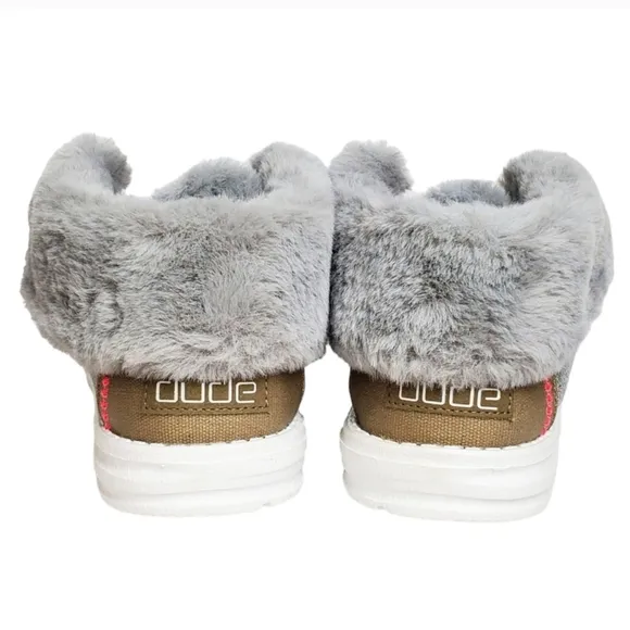 New Hey Dude Britt youth girls boho fold slip on shoes boots grey pink faux fur