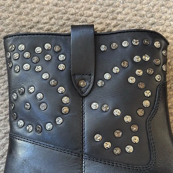 NEW in Box Free People Leather Harmony Studded Boots Black Size 6