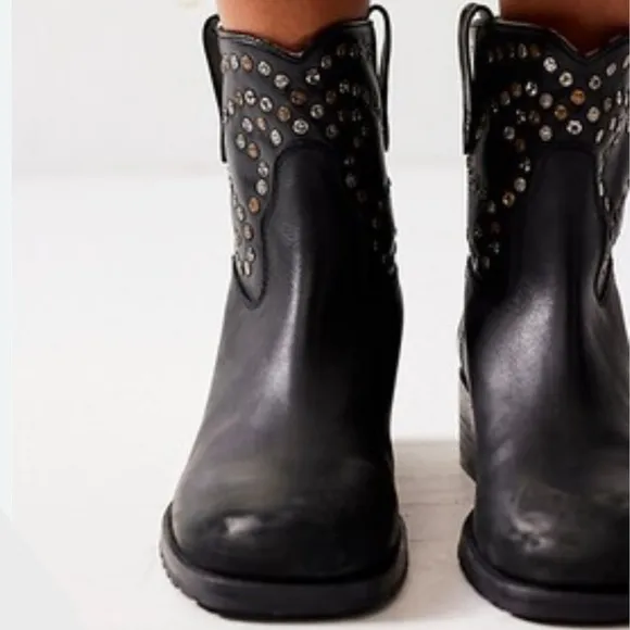 NEW in Box Free People Leather Harmony Studded Boots Black Size 6