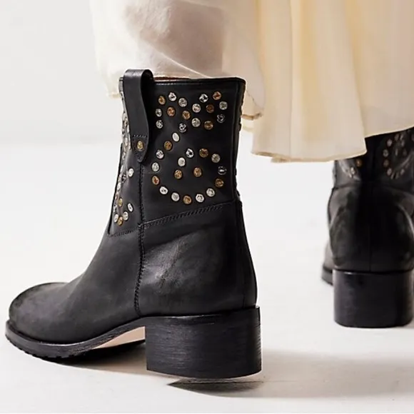 NEW in Box Free People Leather Harmony Studded Boots Black Size 6