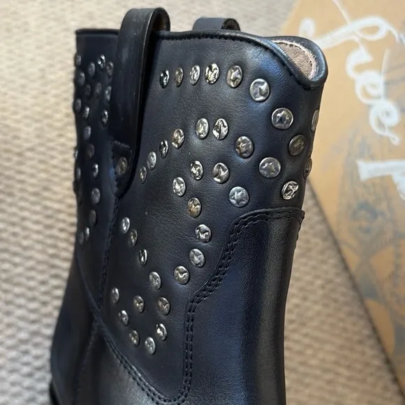 NEW in Box Free People Leather Harmony Studded Boots Black Size 6