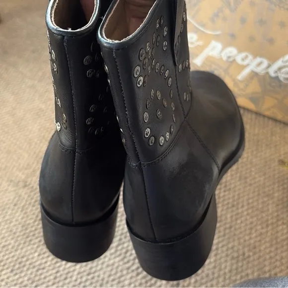 NEW in Box Free People Leather Harmony Studded Boots Black Size 6