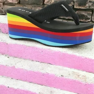 New In! Rocket Dog Multicolor Rainbow Ultra Platform Wedge Sandal