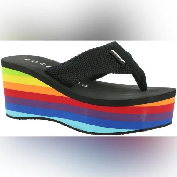 New In! Rocket Dog Multicolor Rainbow Ultra Platform Wedge Sandal