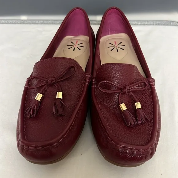 New Isaac Mizrahi Live Red/Gold Bow Front with Tassels Leather Moccasins 7M