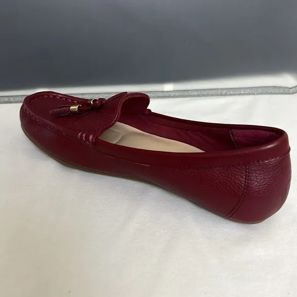New Isaac Mizrahi Live Red/Gold Bow Front with Tassels Leather Moccasins 7M