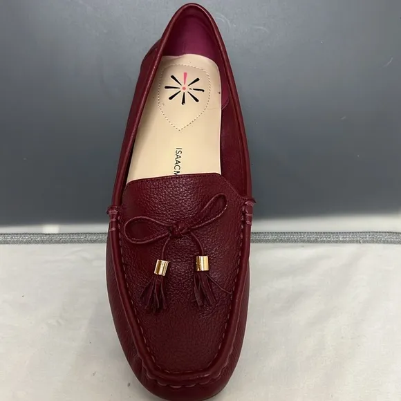 New Isaac Mizrahi Live Red/Gold Bow Front with Tassels Leather Moccasins 7M