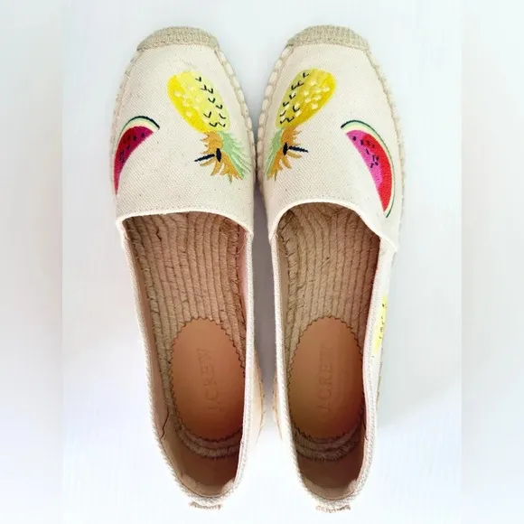 NEW J. Crew canvas espadrilles with embroidered fruits Size 8 lemons watermelon