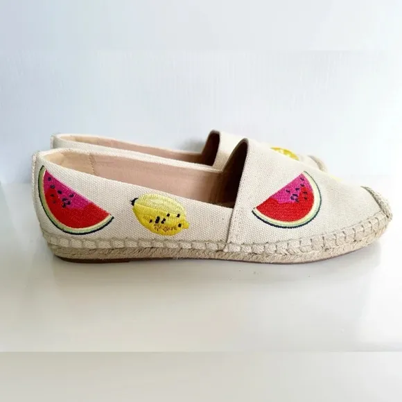 NEW J. Crew canvas espadrilles with embroidered fruits Size 8 lemons watermelon