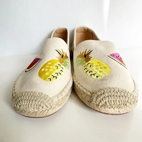 NEW J. Crew canvas espadrilles with embroidered fruits Size 8 lemons watermelon
