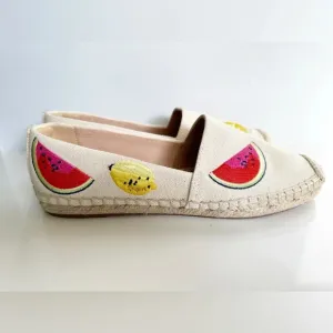 NEW J. Crew canvas espadrilles with embroidered fruits Size 8 lemons watermelon