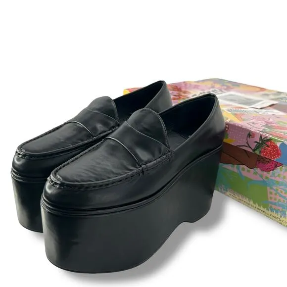 NEW Jeffrey Campbell Soaring Platform Loafers Size 7 Super High Wedge Heels
