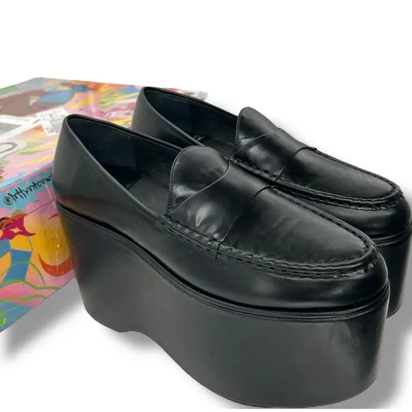 NEW Jeffrey Campbell Soaring Platform Loafers Size 7 Super High Wedge Heels