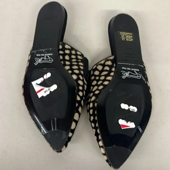 New Jenni kayne sz35 US 5 black pointed toe slip on mule flats calf hair giraffe