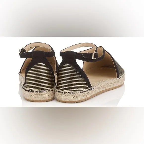 NEW Jimmy Choo Donna Metallic Striped Strappy Gold Black Espadrille Sandal 8.5