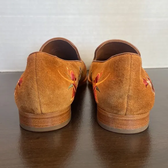New Johnny Was Freja Embroidered Cognac Suede Leather Loafers Size 6