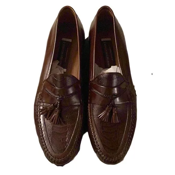 New Johnston &amp; Murphy Kelvin Dark Brown Alligator Leather Tassel Loafers 12