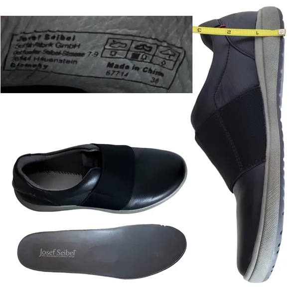 New Josef seibel caren womens size 36 5.5-6 leather slip on sneakers black