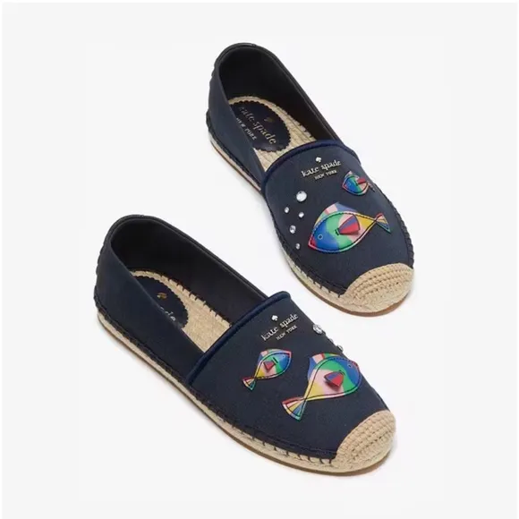 NEW Kate Spade Aqua Espadrilles Shoes with Fish Size 9