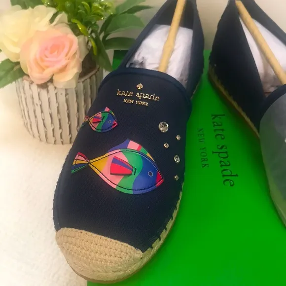 NEW Kate Spade Aqua Espadrilles Shoes with Fish Size 9