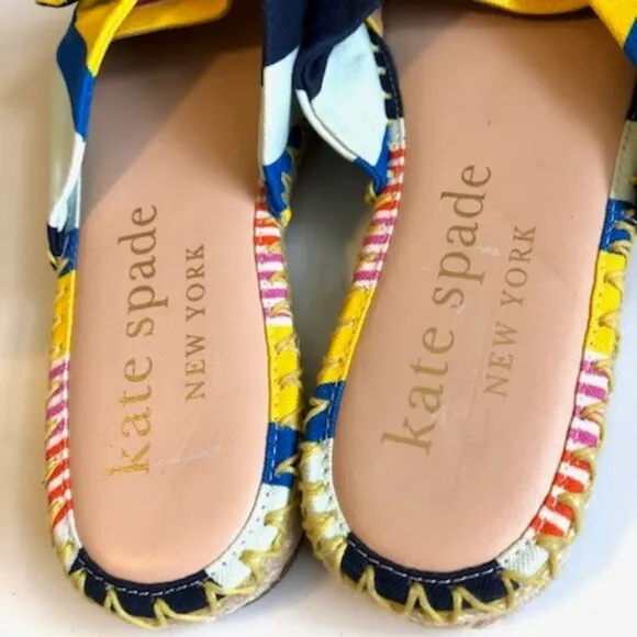 New KATE SPADE NY Saltie Shore Oceanside Multi-Stripe Espadrille Slides SZ 8