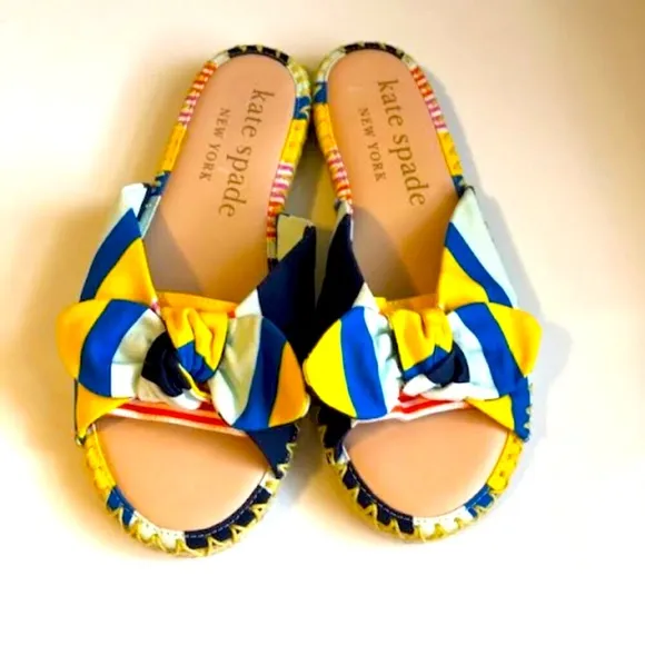 New KATE SPADE NY Saltie Shore Oceanside Multi-Stripe Espadrille Slides SZ 8