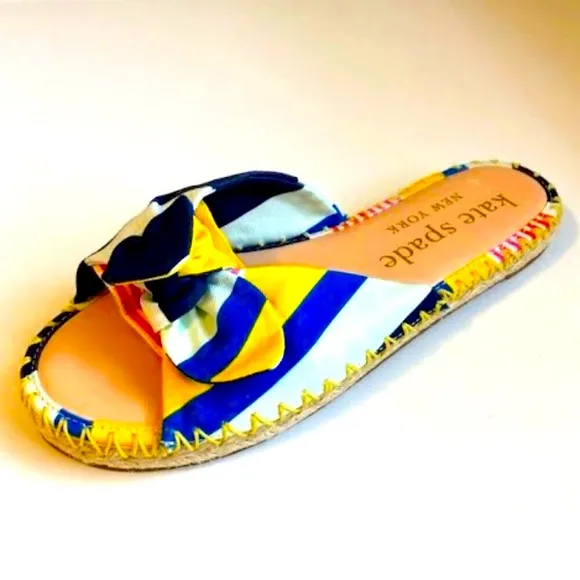 New KATE SPADE NY Saltie Shore Oceanside Multi-Stripe Espadrille Slides SZ 8